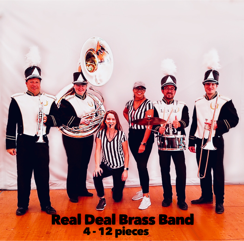 The Real Deal Marching Brass Band available in Miami, Ft. Lauderdale. Palm Beach, West Palm Beach and Boca Raton, Fl.
