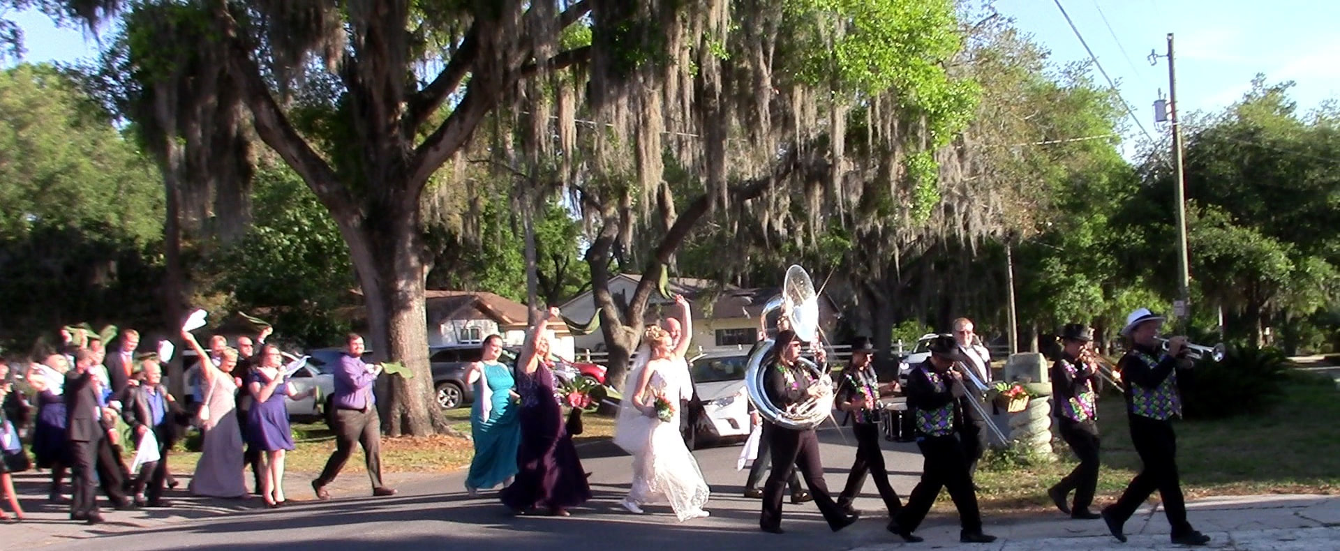 The Real Deal Brass Band performing for a second line wedding parade available in Jacksonville, Amelia Island, Palm Coast, Ponte Vedra Beach and Palm Coast Florida. 