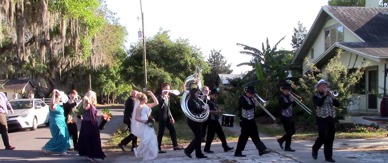 Second Line Wedding Parade, Orlando Brass Band for Second line wedding parades in Marco Island, Napes, Ft. Myers, Venice, Florida. 